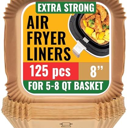 Air Fryer Paper Liners, 125Pcs Air Fryer Disposable Liners, Non-Stick and Oil Proof for Easy Cleanup, 8” Square for 5-8 qt Basket by Baker's Signature