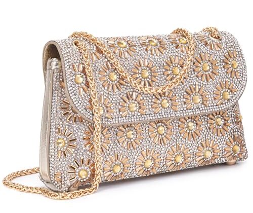 BBTT.ful Shoulder Bags Crossbody Bag Purses Handbags Crystals Rhinestone Evening Bag for Women Clutch Purse with Chain (champagne)
