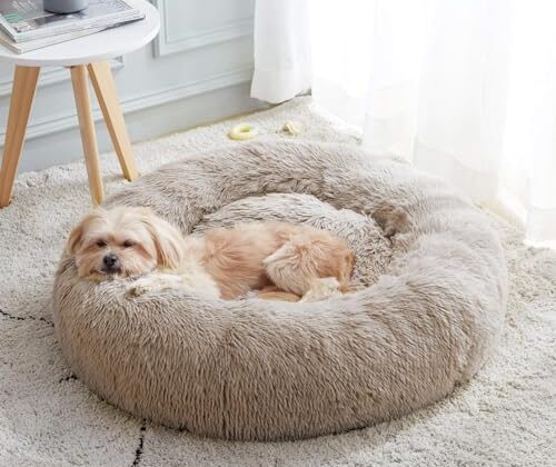 Calming Dog Bed & Cat Bed, Anti-Anxiety Donut Cuddler Warming Cozy Soft Round Fluffy Faux Fur Plush Cushion bed for Small Medium Dogs and Cats (20"/24"/27"/30")