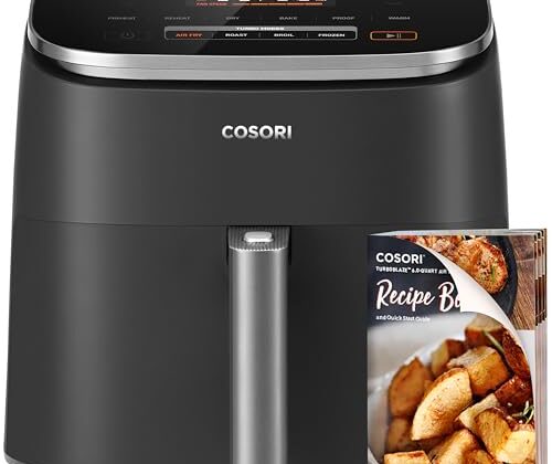 COSORI Air Fryer 9-in-1, Compact & Large 6-Qt, Fast Turbo Modes, 90–450°F Precise Heat for Even Results, Up to 95% Less Oil*, Roast, Bake, Dry, Reheat, Frozen, Broil, Proof, 120V, TurboBlaze, Grey