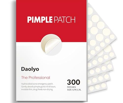 Daolyo Pimple Patches for Face, 4 Size 300 Counts Acne Patches, Hydrocolloid Patches for Covering Zits and Blemishes, Spot Stickers with Salicylic Acid, Tea Tree Oil & Calendula Oil