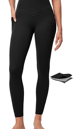 IUGA Compression Leggings with Pockets for Women Tummy Control Leggings No Front Seam Workout High Waist Yoga Pants, Black