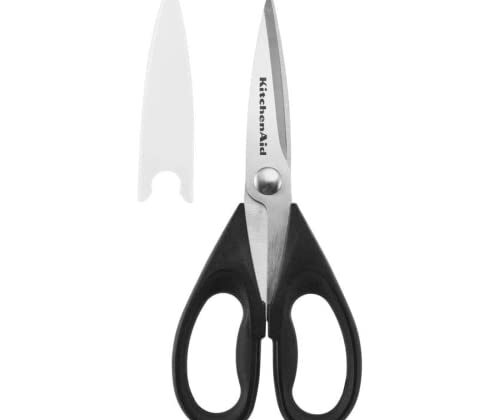 KitchenAid All Purpose Kitchen Shears with Protective Sheath Durable Stainless Steel Scissors, Dishwasher Safe, Soft Grip Comfort Handle, 8.72 Inch, Black