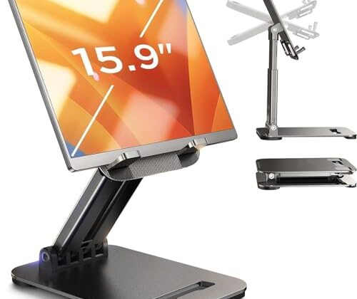 LISEN Tablet Stand for iPad Stand Holder Desk, Foldable Home Office Desk Accessories Travel for iPad Holder Dorm College Essentials Portable Monitor Stand Fits Tabs Kindle iPhone 4-15.9" Black