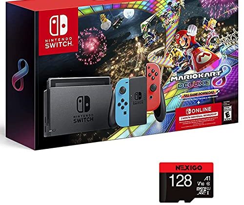 Nintendo Switch Mario Kart 8 Deluxe Bundle 3 Month Nintendo + 128GB MicroSD Card