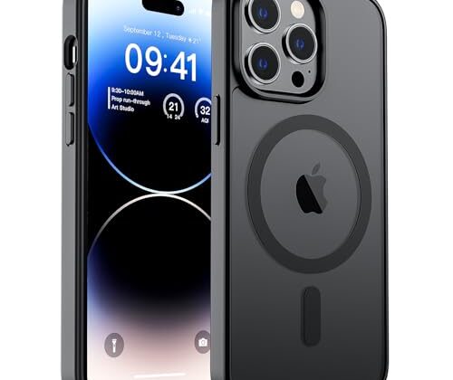 SUPFINE Magnetic for iPhone 14 Pro Max Case (Compatible with MagSafe) (Military Grade Drop Protection) Slim Translucent Matte Shockproof with Anti-Fingerprint Phone Case,Black