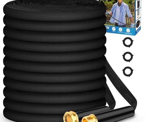 Toolasin Garden Hose 50ft, Non-Expanding, Lightweight, Leak-Proof Metal interface, No-Knots, Portable, Wear-Resistant, Sturdy, Flexible, 3/4GHT, Water Hose for Yard, Garden