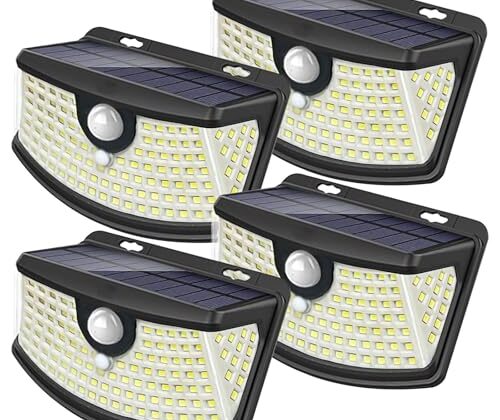 Aootek New Solar Motion Sensor Lights 120 LEDs with Lights Reflector,270° Wide Angle, IP65 Waterproof, Step Lights for Front Door, Yard, Garage, Deck (Front Button 4-Pack)