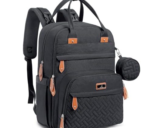 BabbleRoo Diaper Bag Backpack - Baby Essentials Travel Tote - Multi Function Waterproof Diaper Bag, Travel Essentials Baby Bag with Changing Pad, Stroller Straps & Pacifier Case - Unisex, Black