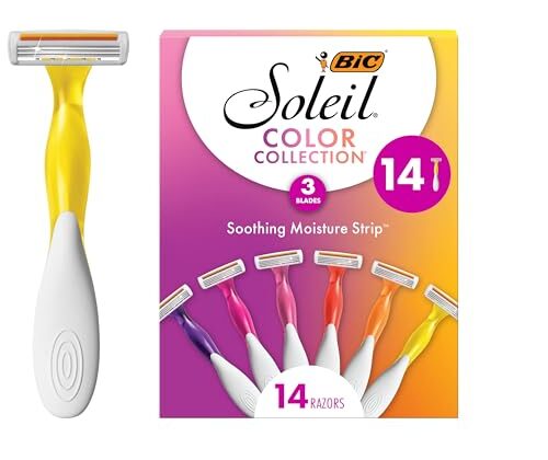 BIC Soleil Smooth Colors Women's Disposable with 3 Blade Razors, Razors for Women, 14-Pack