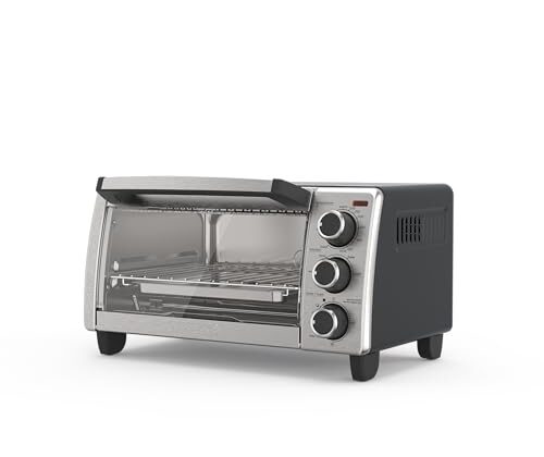 BLACK+DECKER 4-Slice Toaster Oven, Even Toast, 4 Cooking Functions Bake, Broil, Toast and Keep Warm, Removable Crumb Tray, Timer