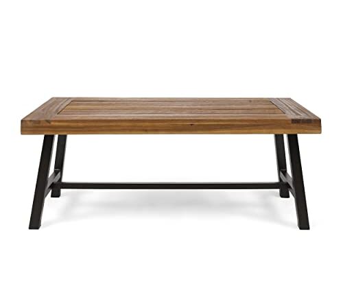 Christopher Knight Home Carlisle Outdoor Acacia Wood Coffee Table, Sandblast/Rustic Metal