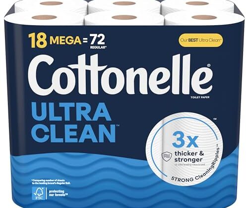 Cottonelle Ultra Clean Toilet Paper, 18 Mega Rolls (18 Mega Rolls = 72 Regular Rolls), 284 Sheets Per Roll, Packaging May Vary
