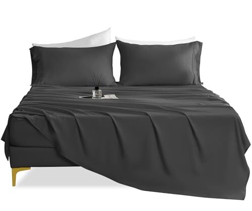 CozySmile Silky Soft Twin XL Sheet Set - Luxury 4 Piece Breathable Cooling Microfiber Sheets, 16" Deep Pocket Easy Care Wrinkle Free Bedding Sheet and Pillowcase Set, Dark Gray