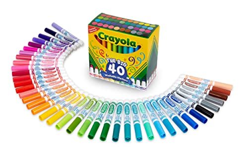 Crayola Ultra Clean Washable Markers (40ct), Coloring Markers for Kids, Coloring Book Marker Set, Gifts for Kids, Ages 3+