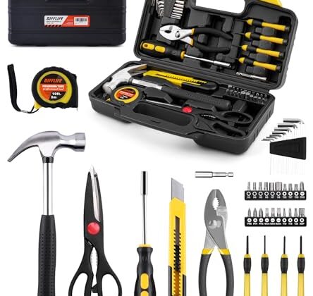 DIFFLIFE 40-Piece Tool Set - General Household Hand Tool Kit with Plastic Toolbox Storage Case…