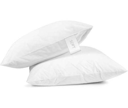 Digital Decor 100% Cotton Hotel Pillows, U.S. Made Hypoallergenic Pillows with Down Alternative Fiber Fill for Side & Back Sleepers, Set of 2, Three Comfort Levels, (Soft, Medium, Firm) Soft