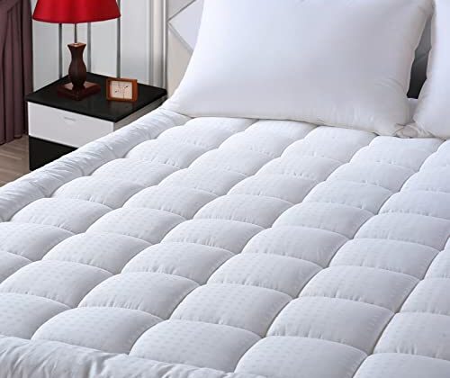 EASELAND Queen Size Mattress Pad Pillow Top Mattress Cover Quilted Fitted Mattress Protector Cotton Top Stretches up 8-21" Deep Pocket Cooling Mattress Topper (60x80 inch, White)