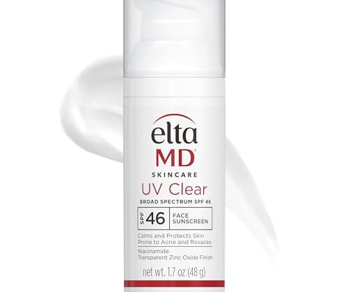 EltaMD UV Clear Face Sunscreen SPF 46, Oil Free for Face with Zinc Oxide, Dermatologist Recommended Sunscreen Lotion, For Acne-Prone Sensitive Skin, 1.7 oz Pump