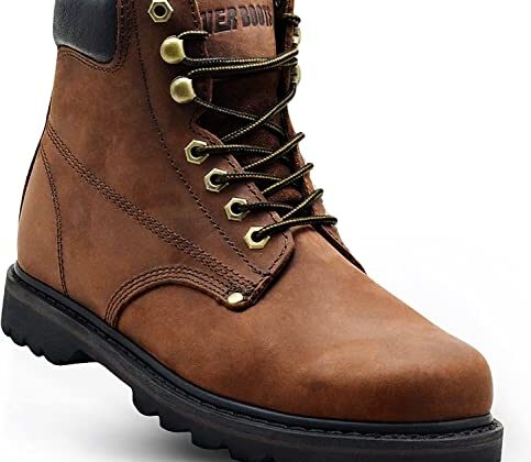 EVER BOOTS Tank Men's Soft Toe Oil Full Grain Leather Work Boots Construction Rubber Sole (10.5 D(M), Darkbrown)
