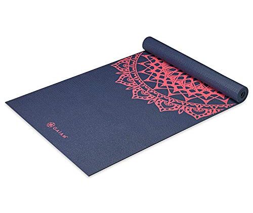 Gaiam Yoga Mat Classic Print Non Slip Exercise & Fitness Mat for All Types of Yoga, Pilates & Floor Workouts, Pink Marrakesh, 4mm, 68"L x 24"W x 4mm Thick