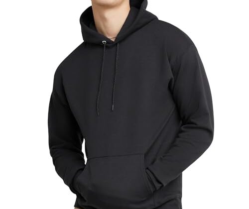 Hanes Men's Pullover EcoSmart Hooded Sweatshirt, Black, Large
