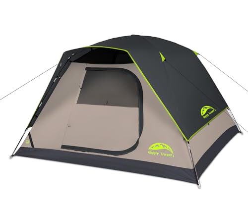 Happy Travel Camping Tent, 4 Person Dome Tents for Camping with Rainfly, Waterproof Clip Easy Setup Portable Family Tent with Mesh Windows, 20% More Headroom Backpacking Tents for Camping & Hiking