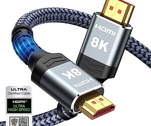 Highwings 8K 10K 4K HDMI Cable 48Gbps 6.6FT/2M, Certified Ultra High Speed HDMI Cable Braided Cord-4K@120Hz 8K@60Hz, DTS:X, HDCP 2.2 & 2.3, HDR 10 Compatible with Roku TV/PS5/HDTV/Blu-ray