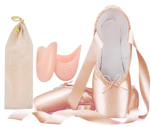 IJONDA Adult Ballet Pointe Shoes Hard Toe Dance Shoes Pink Satin Practice Ballet Slippers for Girls Women (Pink, Numeric_ 7)