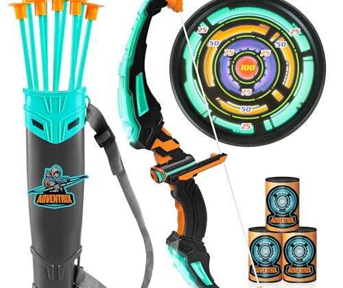 JOYIN Kids Bow and Arrow Set, LED Light Up Archery Toy Set with 9 Suction Cup Arrows, Target & Arrow Case, Indoor and Outdoor Hunting Play Gift Toys for Kids, Boys & Girls Ages 6-12