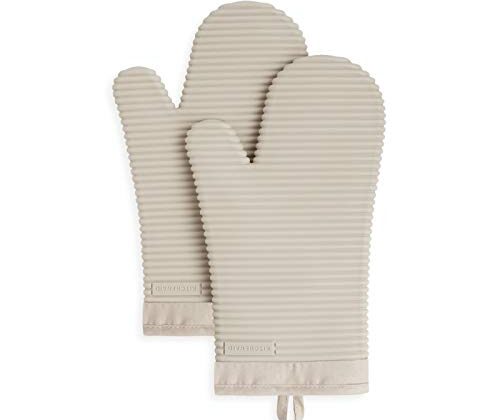 KitchenAid Ribbed Soft Silicone Oven Mitt Set, 7"x13", Milkshake 2 Count