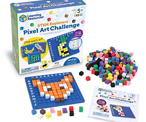 Learning Resources STEM Explorers Pixel Art Challenge - Math Puzzles, Pattern Blocks, Creativity for Kids Sensory Bin, Arts and Crafts, Math Manipulatives, Building Toys, Montessori