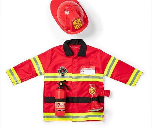 Melissa & Doug Fire Chief Role Play Costume Dress-Up Set Pretend Fire Fighter Outfit With Realistic Accessories, Firefighter Costume For Kids And Toddlers Ages 3+