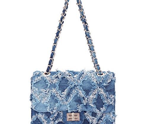 MKP Women Small Shoulder Bags Quilted Crossbody Distressed Jean Denim Purse Evening Bag Clutch Handbag with Chain Strap