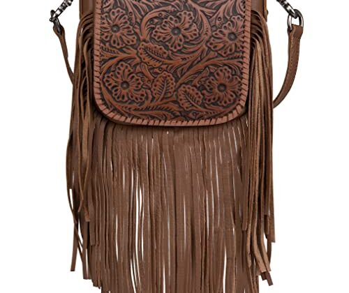Montana West Western Crossbody Handbags for Women Small Bags Tooled Leather Fringe Purse Brown RLC-L159BR