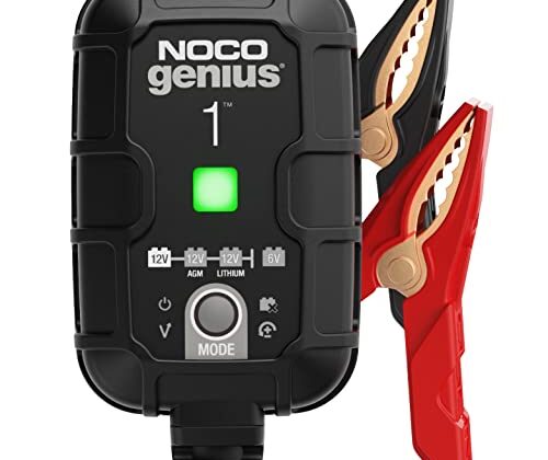 NOCO GENIUS1, 1A Smart Car Battery Charger, 6V and 12V Automotive Charger, Battery Maintainer, Trickle Charger, Float Charger and Desulfator for Motorcycle, ATV, Lithium and Deep Cycle Batteries