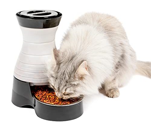 PetSafe Healthy Pet Food Station - Small, 2 lb Kibble Capacity - Gravity Pet Feeder Dry Food Dispenser - Automatic Cat Feeder or Small Dog Feeder - Removable Stainless Steel Bowl Included
