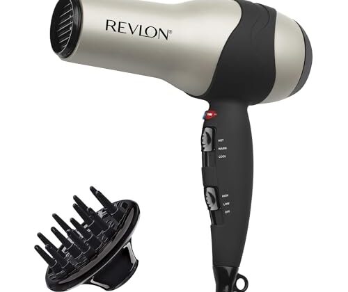 REVLON Turbo Hair Dryer with Advanced Ionic Technology, Ceramic Coating | Turbo Heat and Cold Shot Features, 1875 Watts for Fast Drying and Shine (Silver)