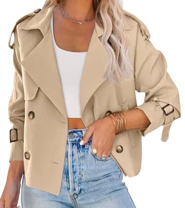 Saodimallsu Women Crop Double Breasted Trench Coat Raglan Sleeve Work Office Cropped Jacket With Pockets