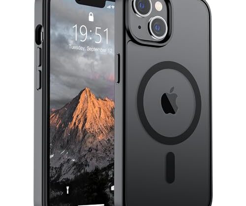 SUPFINE Magnetic for iPhone 14 Case & iPhone 13 Case (Compatible with MagSafe)(Military Grade Drop Protection) Slim Translucent Matte Shockproof Phone Cover,Black