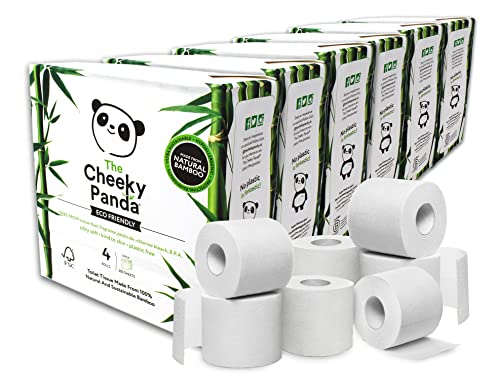 The Cheeky Panda Bamboo Toilet Paper Bulk | 24 Rolls with 200 Soft Sheets Each (6 Packs of 4 Rolls) | Strong 3-Ply Bamboo Tissue Paper | Plastic Free Packaging