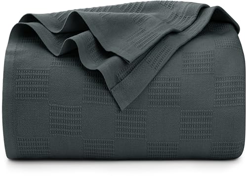 Utopia Bedding Smoke Gray 100% Cotton Blanket [Queen Size - 90x90 Inch] 350GSM Lightweight, Soft and Breathable Thermal Blanket for All Seasons
