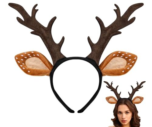 woxafo Deer Costume for Women, Halloween Deer Antlers Costume, Deer Antlers Headband, Normal, Brown
