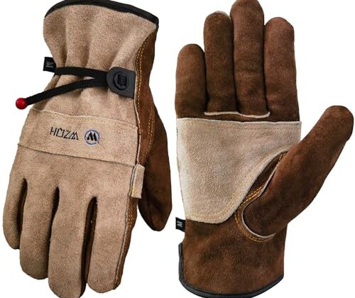WZQH Leather Work Gloves for Men or Women. Large Glove for Gardening, Tig/Mig Welding, Construction, Chainsaw, Farm, Ranch, etc. Cowhide, Cotton Lined, Utility, Firm Grip, Durable. Coffee-grey L