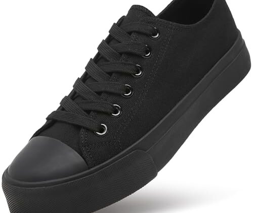 ZGR Womens Low Top Canvas Shoes,Lace up Canvas Sneakers,Casual Tennis Walking Shoes(Full Black.US10)