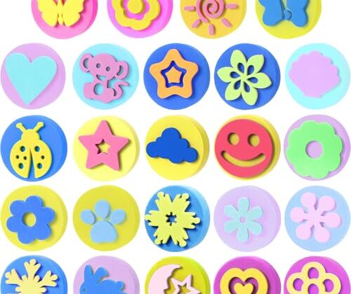 24 Pieces EVA Painting Sponges Foam Painting Stamper Double-Side Sponge Stamper for Kids Toddlers Early Learning and Crafts DIY, Assorted Shapes