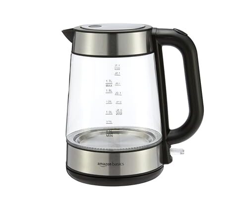 Amazon Basics Electric Kettle with Glass Carafe for Tea and Coffee, BPA-Free, Fast Boiling, Auto Shut-Off, 1.8 Quarts, 1500W, Black and Silver