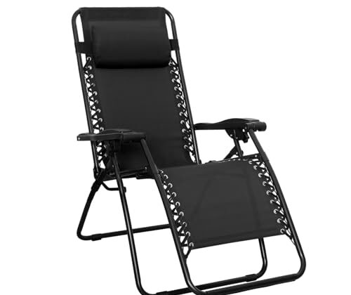 Amazon Basics Outdoor Patio Zero Gravity Lounge Chair with Pillow, Folding Reclining and Textilene Adjustable, Folding Lounge Lawn Chairs for Outside, 26", Black