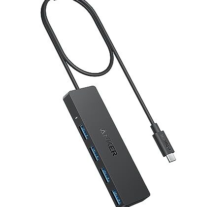 Anker 4-Port USB 3.0 Hub with 5Gbps Data Transfer, Ultra-Slim USB-C Connector Hub, for MacBook, iMac, Surface, Mobile HDD, and More (2 ft USB-C Connector, Charging Not Supported)