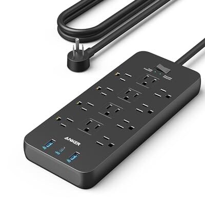 Anker Surge Protector Power Strip (2100J), 12 Outlets with 1 USB-C/2 USB-A Ports for iPhone 16/16 Plus/16 Pro/16 Pro Max, 5ft Extension Cord, Flat Plug, 20W USB-C Charging for Home, Office,TUV Listed